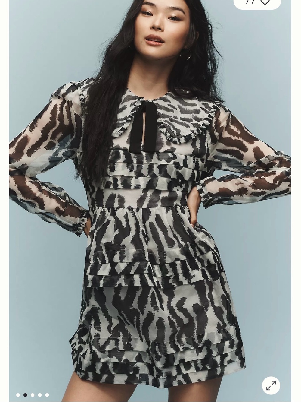 Maeve Sheer Mini Dress with Collar and Long Sleeves S